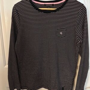 Ralph Lauren Black and Pink Striped Long Sleeve Tee